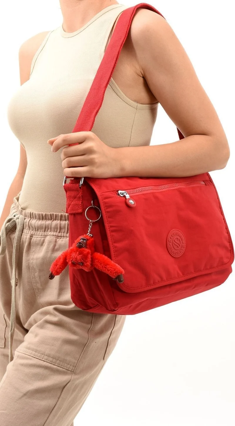 سانموريس Women's Waterproof Crinkle Fabric Adjustable Cross Strap Red Color School and Shoulder Bag