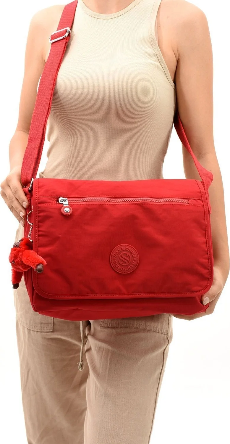 سانموريس Women's Waterproof Crinkle Fabric Adjustable Cross Strap Red Color School and Shoulder Bag