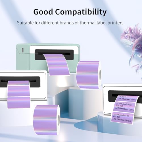Yegawen Direct Thermal Label 2x1 Inch- Barcode Labels- Holographic Thermal Sticker Labels for Address, Shipping, Compatible with Rollo Label Printer & MUNBYN& Zebra (300 Sheets/Purple) - Image 3