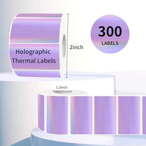 Yegawen Direct Thermal Label 2x1 Inch- Barcode Labels- Holographic Thermal Sticker Labels for Address, Shipping, Compatible with Rollo Label Printer & MUNBYN& Zebra (300 Sheets/Purple) - Image 2