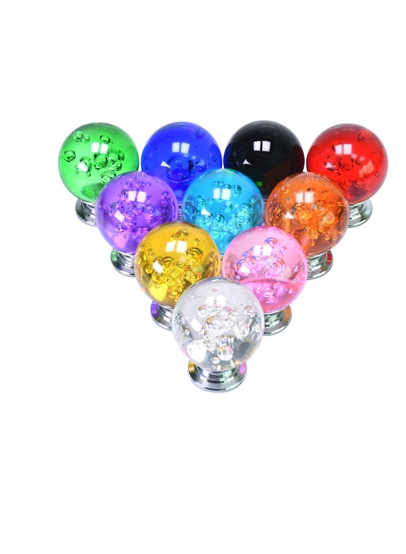 SYOSI Dresser Knobs Drawer Knobs, 10 PCS 30mm Colorful Cabinet Knobs, Round Glass Bubbles Knobs, Glass Knobs Pull for Home, Cabinet, Drawer with 10 Same Size Screws  - Image 1