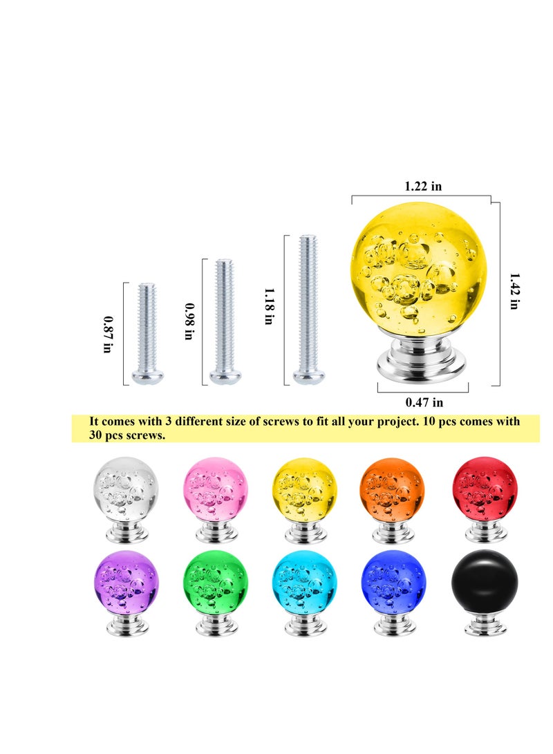 SYOSI Dresser Knobs Drawer Knobs, 10 PCS 30mm Colorful Cabinet Knobs, Round Glass Bubbles Knobs, Glass Knobs Pull for Home, Cabinet, Drawer with 10 Same Size Screws  - Image 4