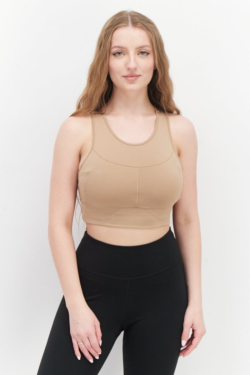 PUMA Women Brand Logo Non Padded Sports Bra, Tan  - Image 1