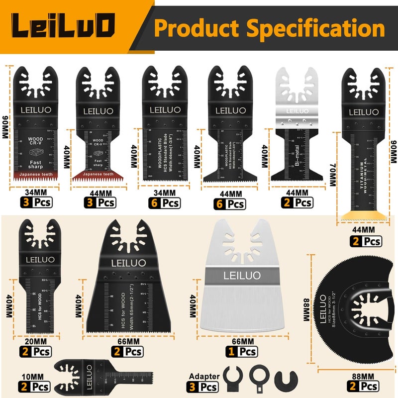 Leiluo 116 Pcs Multitool Blade Kits Cutting And Sandpaper Oscillating Tool Accessories Universal Oscillating Saw Blades With Storage Bag Compatible With Dewalt Makita Dremel And More - Image 2