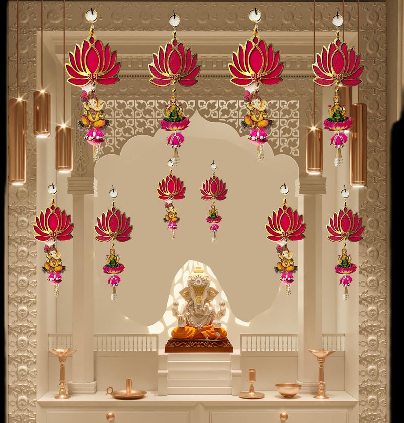 CraftVatika Diwali Decoration Items, Wall Hanging for Home Decoration, Laxmi Ganesha Shubh Labh Lotus Latkan Toran for Home Wall Door Decoration, Diwali Deepawali Gifts (28.5 CM Height) (10 Pieces) - Image 1