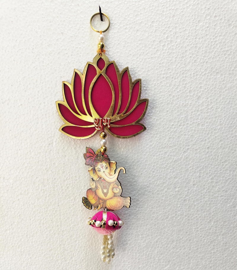 CraftVatika Diwali Decoration Items, Wall Hanging for Home Decoration, Laxmi Ganesha Shubh Labh Lotus Latkan Toran for Home Wall Door Decoration, Diwali Deepawali Gifts (28.5 CM Height) (10 Pieces) - Image 5