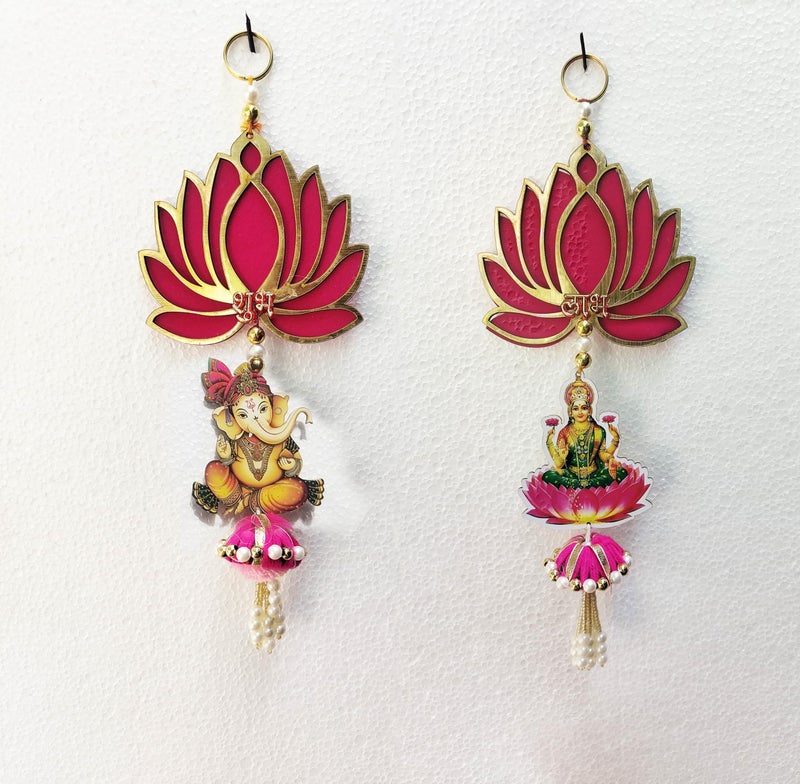 CraftVatika Diwali Decoration Items, Wall Hanging for Home Decoration, Laxmi Ganesha Shubh Labh Lotus Latkan Toran for Home Wall Door Decoration, Diwali Deepawali Gifts (28.5 CM Height) (10 Pieces) - Image 3