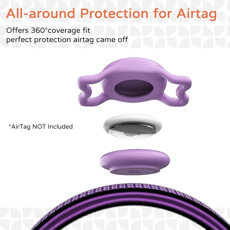 عقدة كلب AirTag، حامل لجهاز Apple AirTag مقاوم للماء بمعيار IP69، مناسبة لعقد الكلاب المرايعة، مع تصاميم تحتوي على رمز QR وبيانات شخصية (لون بنفسجي، حجم صغير) - Image 2
