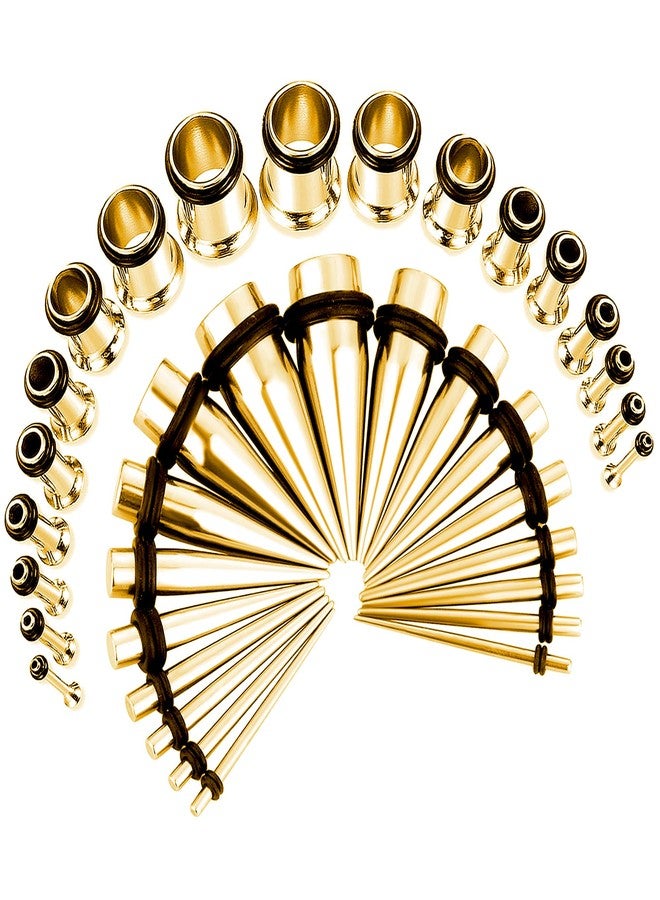 BodyJ4You 36PC Ear Stretching Kit - Beginner Gauges 14G-00G Starter Set - Goldtone Stainless Steel Tapers Single Flare Plugs Tunnels O-Rings - Women Eyelet Mens Earrings Expander Piercing Jewelry - Image 1