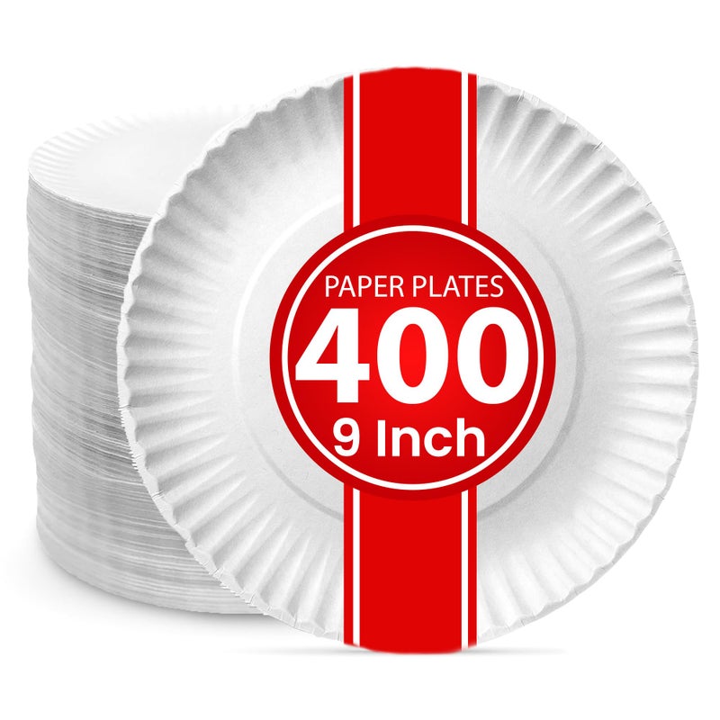 XpressPak Bulk Paper Plates - [400-Pack] - (9-Inch Round) - Lightweight Uncoated 9 Inch Disposable Paper Plates - For Crafts  Events  Projects  Dry Foods & General Use - Image 1
