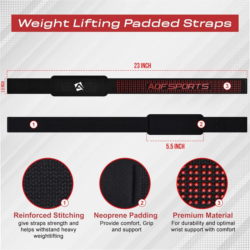 AQF Lifting Wrist Straps for Weightlifting, Powerlifting & Deadlifts – 23” Neoprene Padded Cotton Straps for Strength Training & Gym Workouts - Maximum Grip Support for Men & Women - Image 2