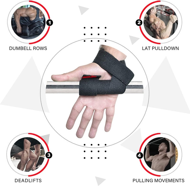AQF Lifting Wrist Straps for Weightlifting, Powerlifting & Deadlifts – 23” Neoprene Padded Cotton Straps for Strength Training & Gym Workouts - Maximum Grip Support for Men & Women - Image 4