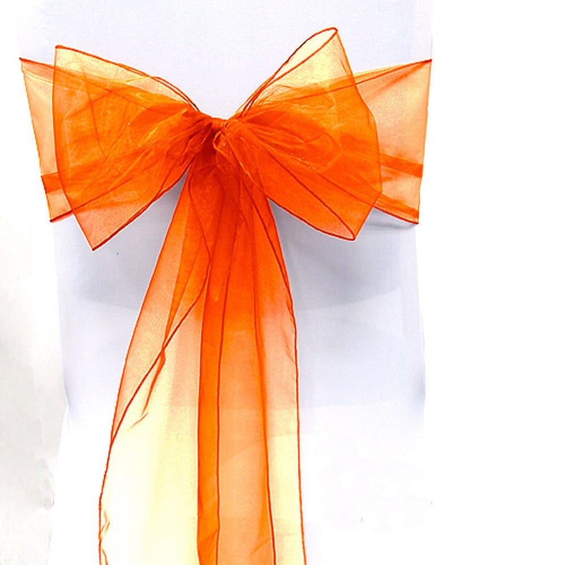 SARVAM FASHION SARVAM FASHION Elegant Organza Chair Sashes Sheer Fabric Sashes for Weddings Parties and Special Events  Pack of 10 Pieces Orange