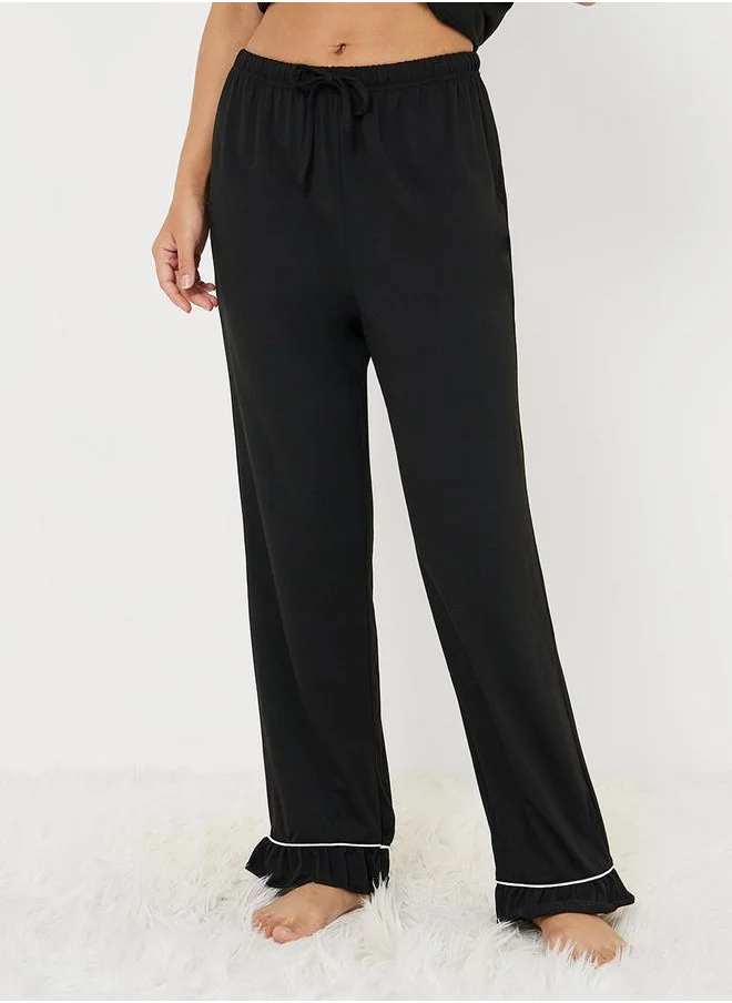 ستايلي Ruffle Sleeve Contrast Piping Shirt & Pyjama Set