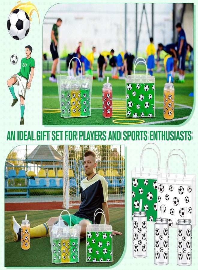 Reallnaive 24 Pcs Soccer Party Favors 7.9" x 7.9" x 3.5" Clear Soccer PVC Gift Bags and 14.2 oz Clear Reusable Plastic Sports Bottles with Lid and Straw for Team Gifts Birthday Decoration - Image 5