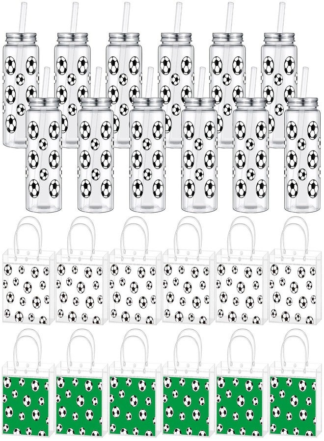 Reallnaive 24 Pcs Soccer Party Favors 7.9" x 7.9" x 3.5" Clear Soccer PVC Gift Bags and 14.2 oz Clear Reusable Plastic Sports Bottles with Lid and Straw for Team Gifts Birthday Decoration - Image 1
