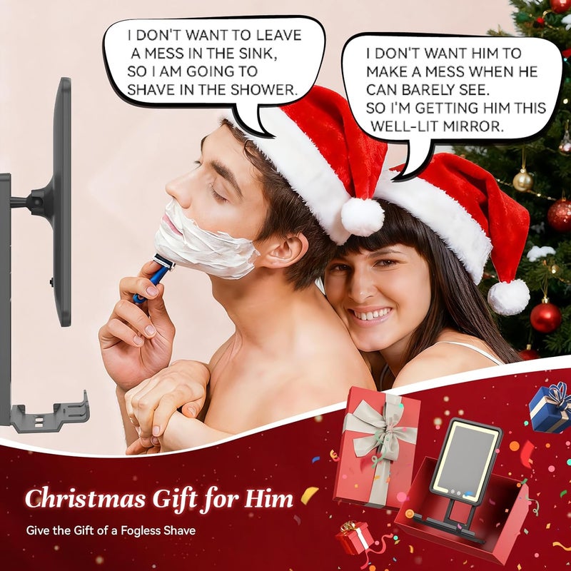 DeLanges LED Shower Mirror Fogless for Shaving - Heated Fog Free, 3 Dimmable Lights, 360° Adjustable, Rechargeable, Drill Free - with Storage Tray, Razor & Shaving Brush Holders,Gifts for Men - Image 3