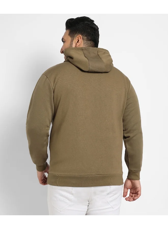 Instafab Plus Instafab Plus Men's Olive Green Zip-Front Impossible Hoodie With Contrast Drawstring