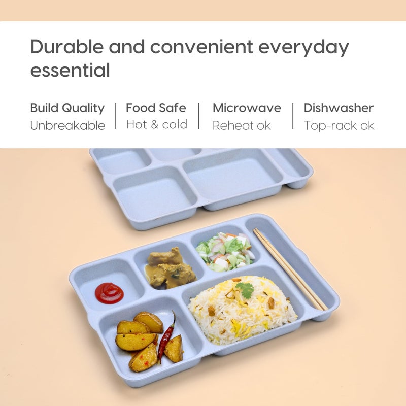 Eha Earth Friendly 6 Partition Plates Set of 2 | 14 Inch | Made With Rice Husk | Breakfast, Lunch, Dinner | Unbreakable | Microwave Safe | Azure - Image 4