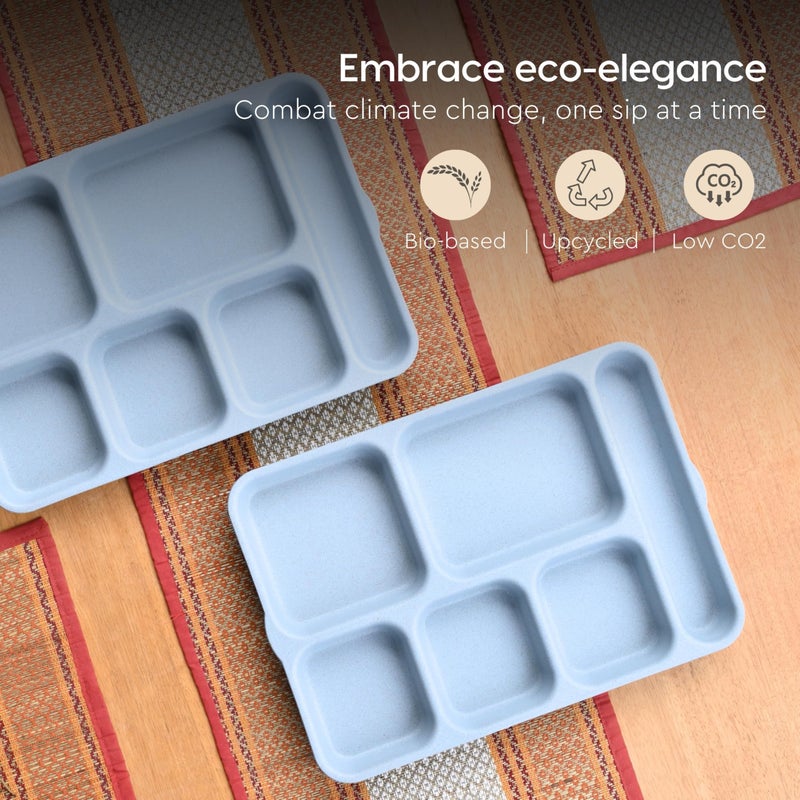 Eha Earth Friendly 6 Partition Plates Set of 2 | 14 Inch | Made With Rice Husk | Breakfast, Lunch, Dinner | Unbreakable | Microwave Safe | Azure - Image 5