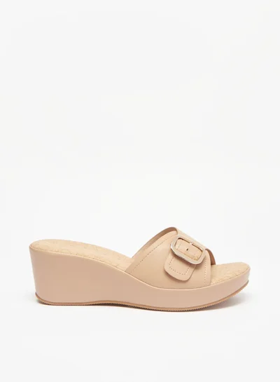 لو كونفورت Womens Buckle Accent Slip On Sandals with Wedge Heels