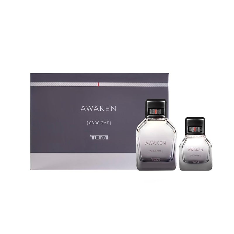 TUMI AWAKEN 08:00 GMT Gift Set - Refreshing Cologne for Men with Woody Fragrance Notes - 6.7 oz & 1.0 oz Eau de Parfum
