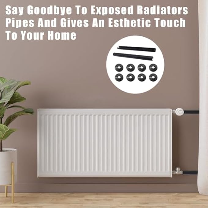 10PCS RADIATOR PIPE COVERS AND COLLARS, BLACK 200MM X 15MM THICKENED RADIATOR SLEEVES, 15MM PLASTIC SNAP ON RADIATOR CAPS, 2 COVERS AND 8 COLLARS DURABLE PLASTIC FOR HOME FINISHING - Image 3