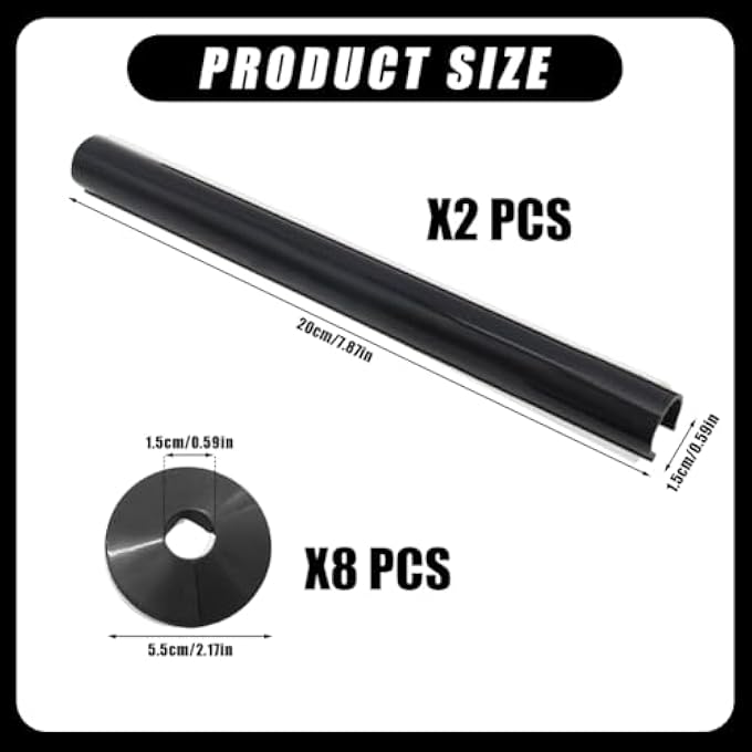 10PCS RADIATOR PIPE COVERS AND COLLARS, BLACK 200MM X 15MM THICKENED RADIATOR SLEEVES, 15MM PLASTIC SNAP ON RADIATOR CAPS, 2 COVERS AND 8 COLLARS DURABLE PLASTIC FOR HOME FINISHING - Image 2