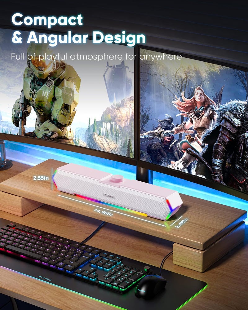 LENRUE G11 Computer Speakers for Desktop, Touch Lights PC Speakers with Surge Clear Sound, USB C/USB Powered for Computer Desktop PC Laptop Monitor(Pink) - Image 4