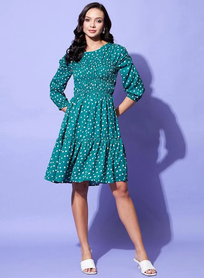 StyleStone Stylestone Polka Dot Print Ruched Detail Knee Length Dress