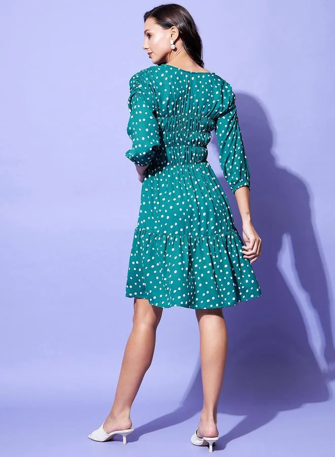 Stylestone  Stylestone Polka Dot Print Ruched Detail Knee Length Dress for Women | Best Price UAE