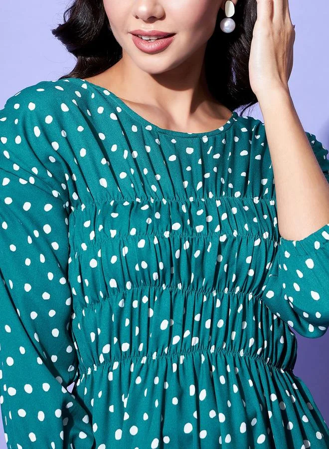 Stylestone  Stylestone Polka Dot Print Ruched Detail Knee Length Dress for Women | Best Price UAE