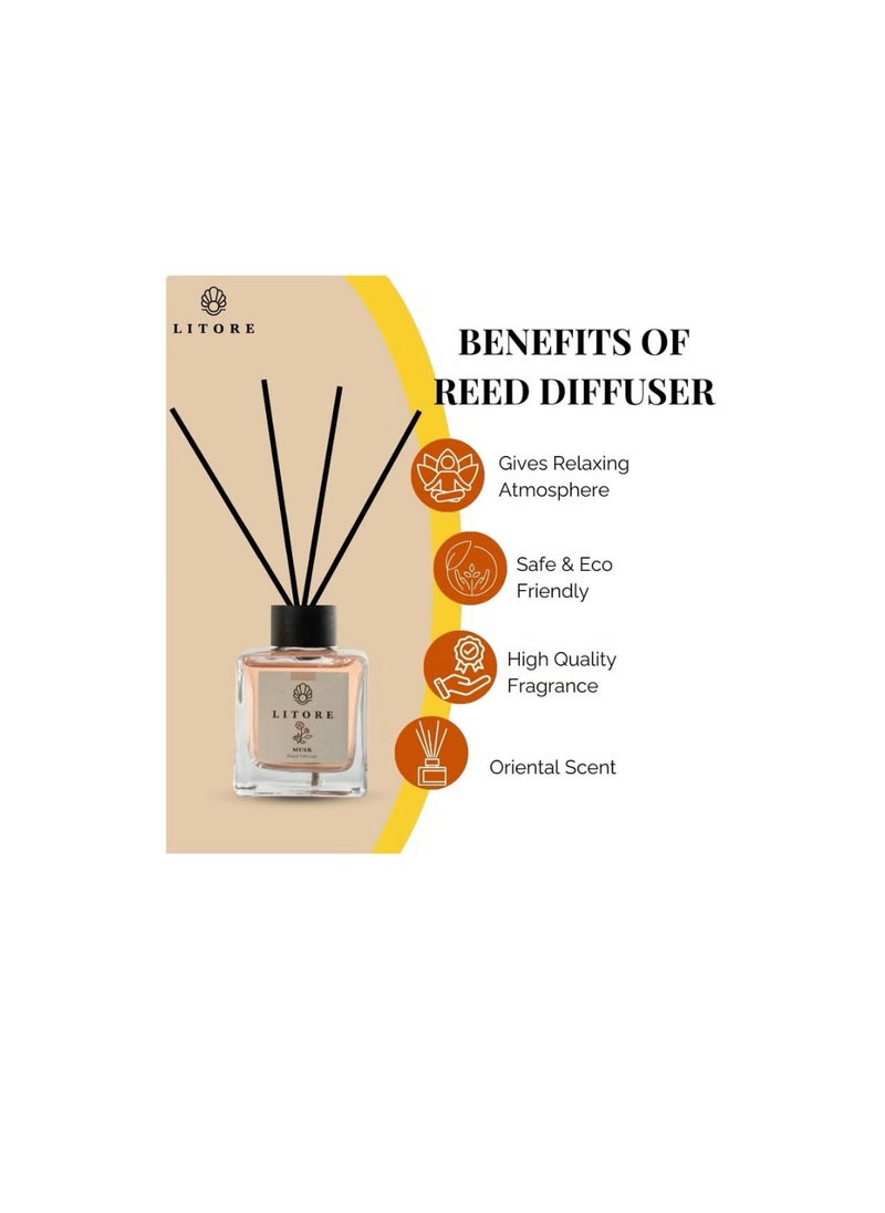 Litore Litore Reed Diffuser - Oud Fragrance, 100ml | Long-Lasting Home Fragrance | Natural & Elegant Room Diffuser  - Image 4