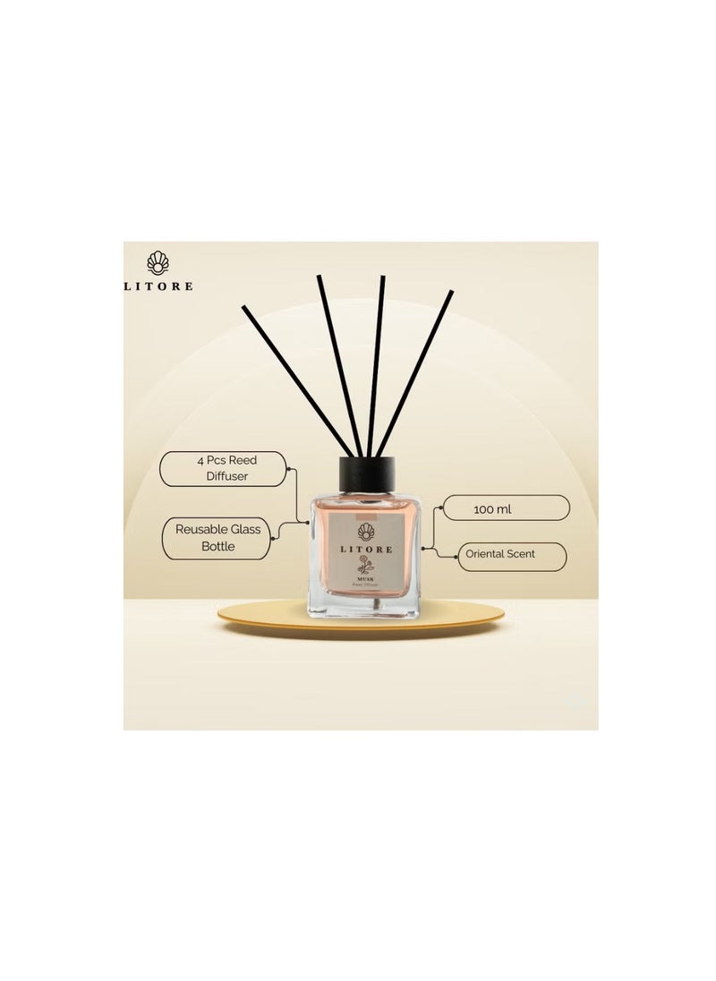 Litore Litore Reed Diffuser - Oud Fragrance, 100ml | Long-Lasting Home Fragrance | Natural & Elegant Room Diffuser  - Image 5