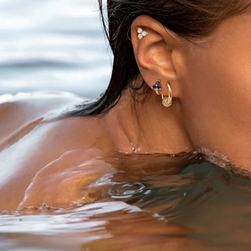 MYEARS Women Trio Earrings Gold Flower Stud Three-stone Cubic Zirconia 14K Small Simple Hypoallergenic Everyday Jewelry - Image 3