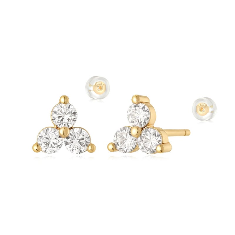 MYEARS Women Trio Earrings Gold Flower Stud Three-stone Cubic Zirconia 14K Small Simple Hypoallergenic Everyday Jewelry - Image 4