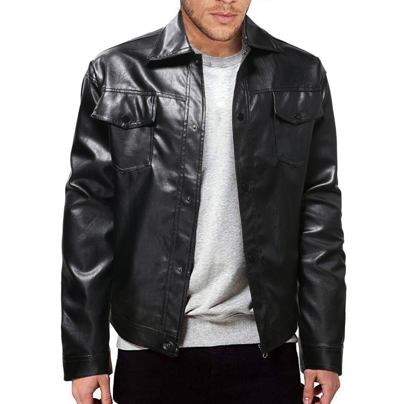 2023 Autumn New Men'S Single Buckle Leather Coat Fashion Loose Motorcycle Leather Jacket Loose Plus Size Lapel Coat For Men - Image 2