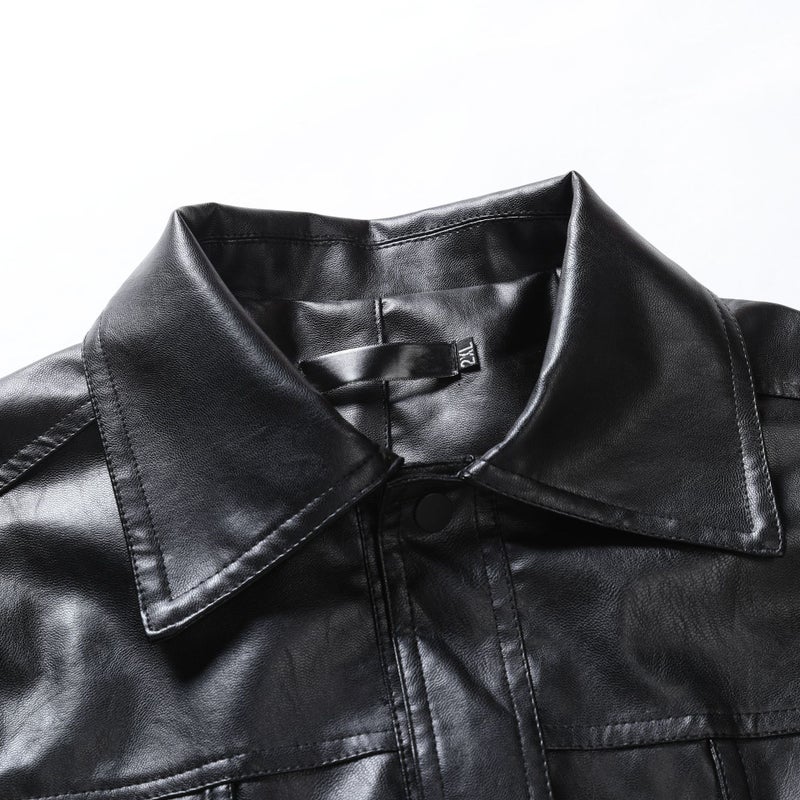 2023 Autumn New Men'S Single Buckle Leather Coat Fashion Loose Motorcycle Leather Jacket Loose Plus Size Lapel Coat For Men - Image 4
