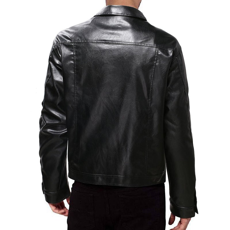 2023 Autumn New Men'S Single Buckle Leather Coat Fashion Loose Motorcycle Leather Jacket Loose Plus Size Lapel Coat For Men - Image 3