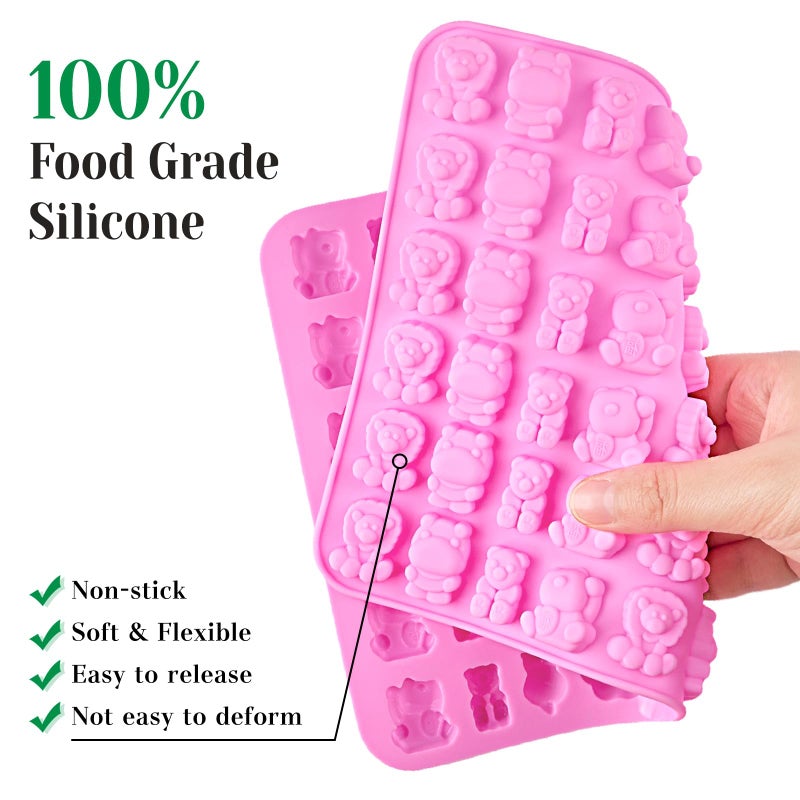 CLUEWR 6 Pcs Mini Gummy Candy Molds Set, Silicone Bear Donut Dinosaur Fruit Snack Molds with 4 Droppers, Storage Box and Brush for Small Jello Candy Chocolate Gummy - Image 3