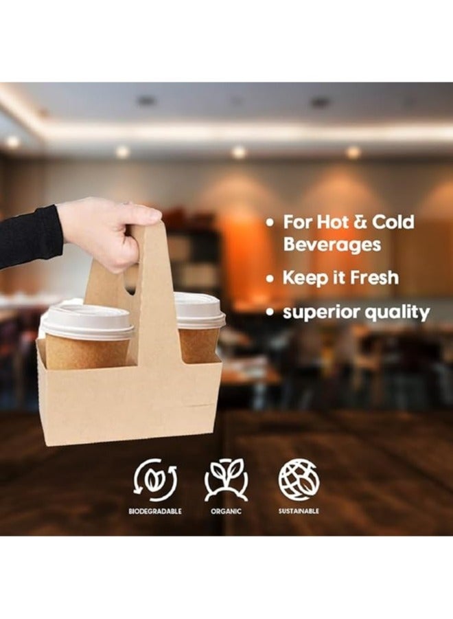 ايكواي Ecoway 2 Cup Disposable Drink Carrier Handle Made With Kraft Paper Coffee Cup Holder Eco-Friendly Biodegradable Compostable Take Out Café and Restaurant Hot and Cold Cup Holder - Pack Of 25, Brown  - Image 3