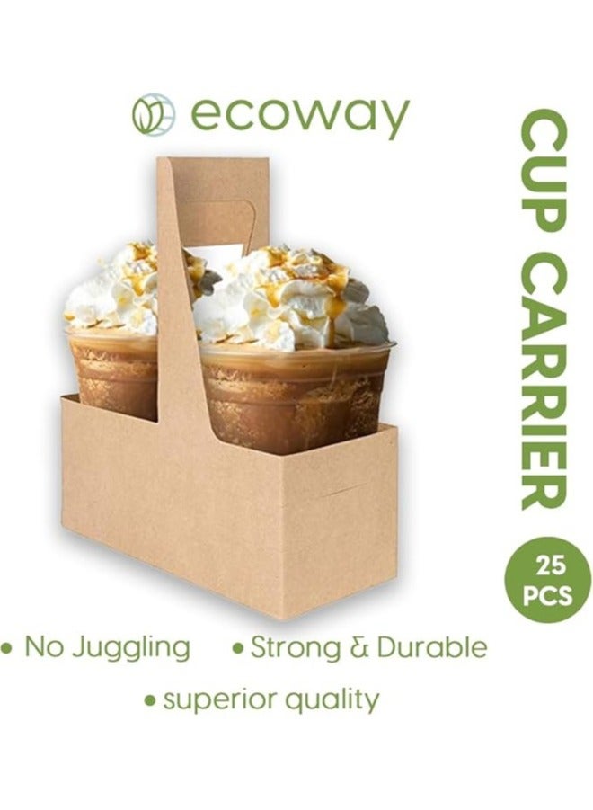 ايكواي Ecoway 2 Cup Disposable Drink Carrier Handle Made With Kraft Paper Coffee Cup Holder Eco-Friendly Biodegradable Compostable Take Out Café and Restaurant Hot and Cold Cup Holder - Pack Of 25, Brown  - Image 5