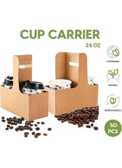 Ecoway 2 Cup Disposable Drink Carrier Handle Made With Kraft Paper Coffee Cup Holder Eco-Friendly Biodegradable Compostable Take Out Café and Restaurant Hot and Cold Cup Holder - Pack Of 25, Brown - pzsku/Z0D9E11927D9CA8C69BFFZ/45/_/1740469700/0d30ba63-1bf8-4956-b334-cab0df88579c