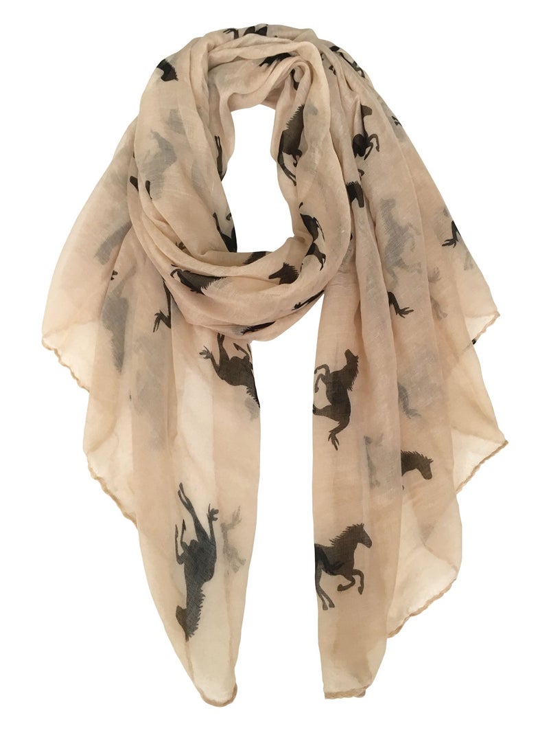 E-Clover Herebuy Cool Animal Print Scarves: Fashionable Horse Print Scarf for Women Mother's Day Gift (Brown&Black) - Image 1