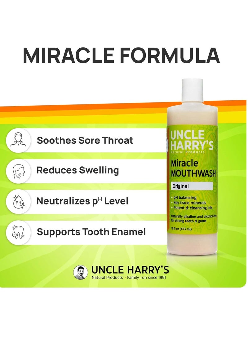 Uncle Harry's Natural Alkalizing Miracle Mouthwash | Adult & Kids Mouthwash for Bad Breath | pH Balanced Oral Care Mouth Wash & Mouth Rinse (16 fl oz) - Image 4