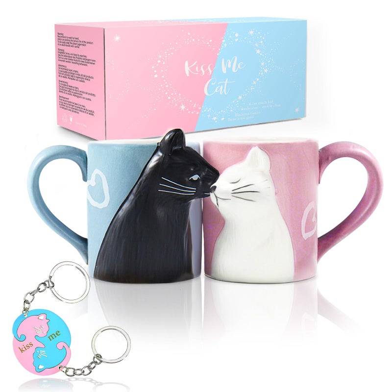 Cute Funny Cat Coffee  Tea Cups Set  Matching Gift for Couples Weddings Anniversaries Birthdays  More