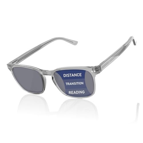 DEHOTRE Progressive Multifocal Reading Sunglasses Men No Line Bifocal Sun Readers with Core Wire Zero Top Spring Hinge UV400 Grey 2.50 - Image 1