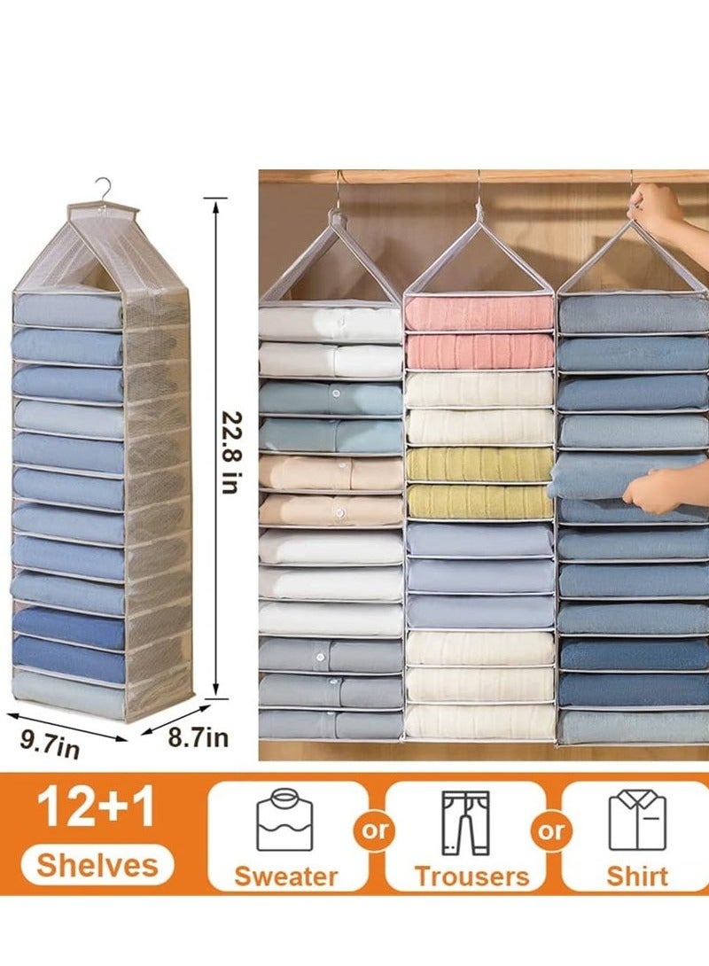 MIXDE Hanging Closet Organizer, 12 Shelves Closet Hanging Shelf, Closet Organizer, Space Saver, Hanging Wardrobe Storage with Sturdy Hooks for Storage, Foldable for Organizing Bedroom - Image 3