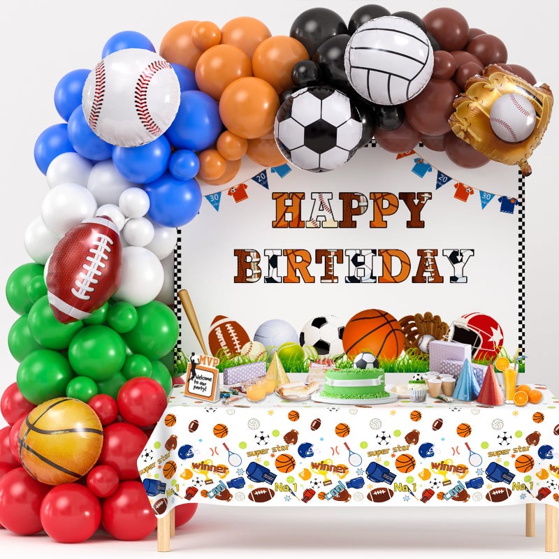 Winrayk 130Pcs Sports Birthday Party Decorations Supplies Sports Balloon Arch Backdrop Tablecloth Football Soccer Baseball Glove Basketball Volleyball Balloon Kid Sport Themed Birthday Party Supplies - Image 2