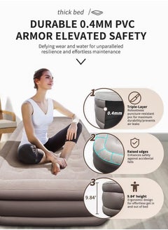 DBLEW Double Size Air Mattress With 2 Air Pillows Durable Inflatable Camping Bed Sleeping Mat with Built in Rechargeable Air Pump Self Inflation Waterproof Blow up Airbed One Button Inflate and Deflate for Home, Outdoor Adventures, Hiking, Travel, Sleepovers, Picnics, and Guest Bed Use Ultra Plush Technology 200x40x150cm  - Image 5